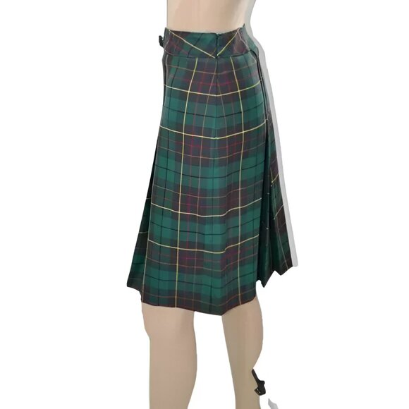 Vintage Pendleton Christmas Holiday Blue Green Red Plaid Pleated Wool Skirt 16 P - Picture 3 of 5